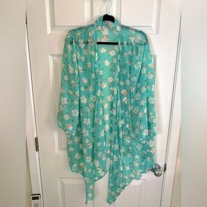 Mint green cherry blossom sheer kimono. Size M